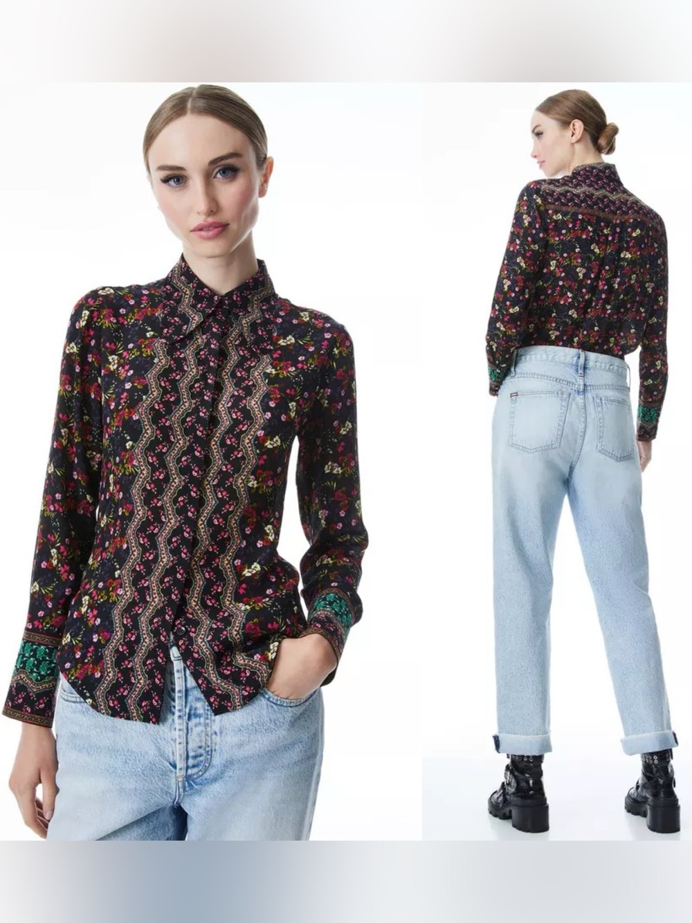 Alice + Olivia Willa 70’s Collar Silk Print Blouse
